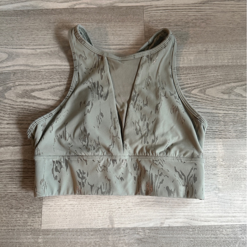 Sweaty Betty x Halle Berry Drab Green Patterned Longline Sports Bra XS